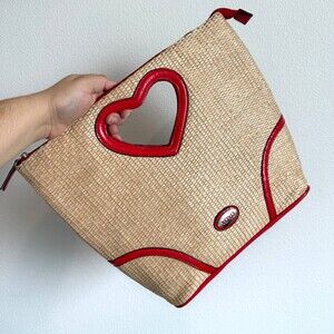 XOXO Straw Heart Handle Handbag Beach Ready Y2K Cottagecore Romance Kitschy Boho